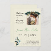 秋の青と金ゴールドのフローラ日付の写真を保存 セーブザデート (正面/裏面)