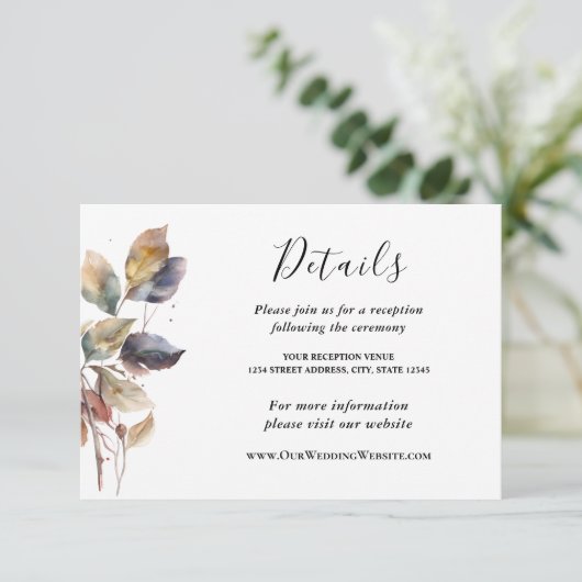 秋の青の黄金色の赤い葉の水色の結婚式 エンクロージャーカード (スタンド正面)