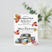 秋の青素朴いトラックの友達がポットラックを ポストカード (スタンド正面)
