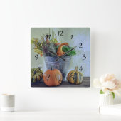 秋の静かな生活カボチャ、花 スクエア壁時計 (ホーム)