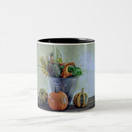 秋の静かな生活カボチャ、花 ツートーンマグカップ