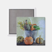 秋の静かな生活カボチャ、花 マグネット (正面/裏面)