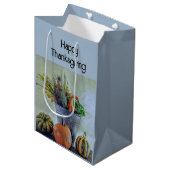 秋の静かな生活カボチャ、花 ミディアムペーパーバッグ (正面アングル)