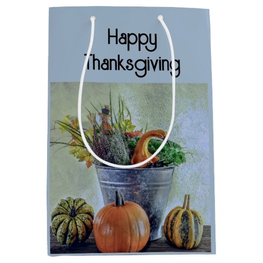 秋の静かな生活カボチャ、花 ミディアムペーパーバッグ (正面)