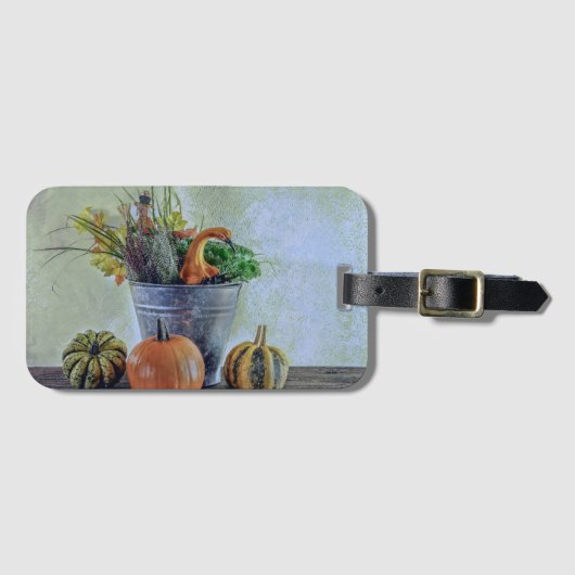 秋の静かな生活カボチャ、花 ラゲッジタグ (正面横)