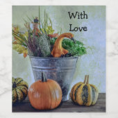 秋の静かな生活カボチャ、花 ワインラベル (シングルラベル)