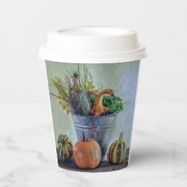 秋の静かな生活カボチャ、花 紙コップ