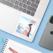 秋の静寂: エレガントな女性と柿 シール (ノートパソコンとiPhone)