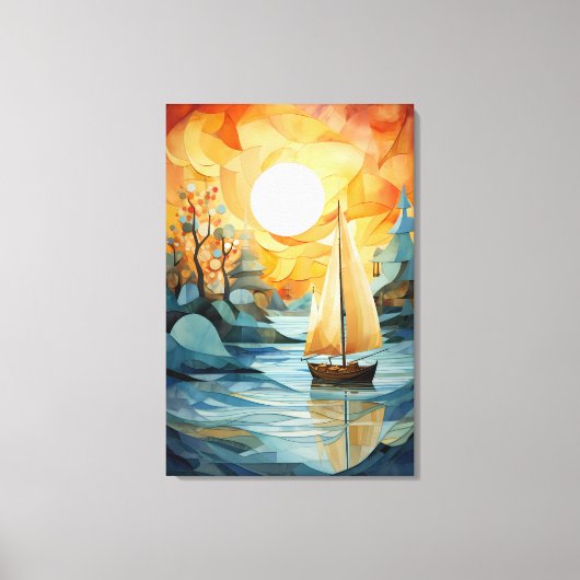 秋の静寂：抽象芸術水彩秋 キャンバスプリント (正面)