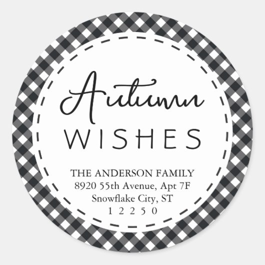 秋の願い |ブラック&モダンホワイト感謝祭 ラウンドシール (正面)