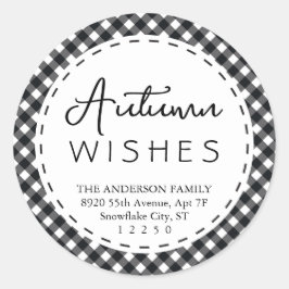 秋の願い |ブラック&モダンホワイト感謝祭 ラウンドシール