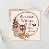 秋の願い&子猫キス、秋シーズングリーティング カード (正面/裏面インサイチュ)