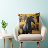 秋の風光明媚な山道の黒馬 クッション (椅子)