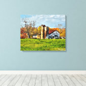 秋の風化納屋 キャンバスプリント (インサイチュ (ウッドフロア))