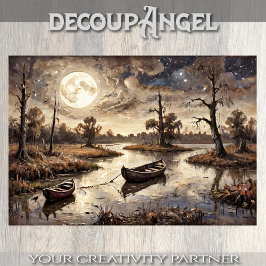 秋の風景のボート – Decompage - 薄葉紙