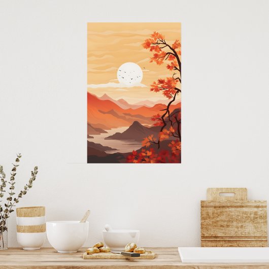 秋の風景の美しいを捉える ポスター (キッチン)