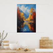 秋の風景川の山 ポスター (キッチン)