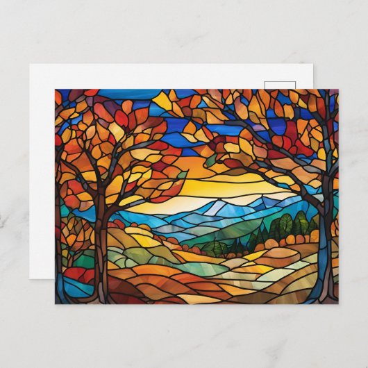 秋の風景染色ガラスイラストレーション ポストカード (正面/裏面)