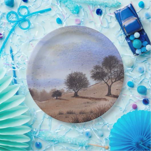 秋の風景樹絵画の木 ペーパープレート (パーティー)