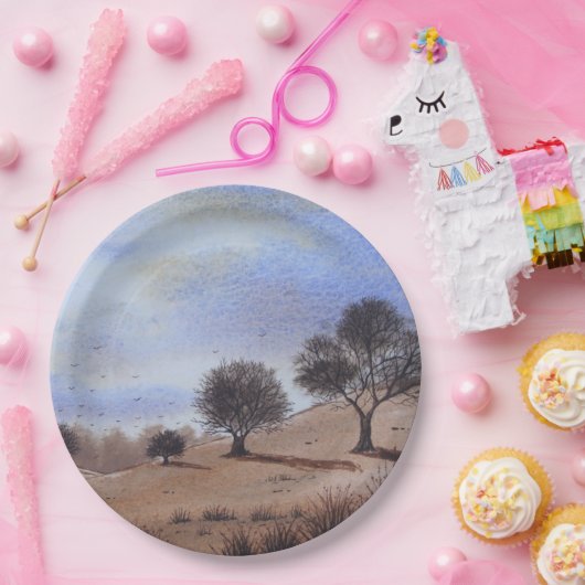 秋の風景樹絵画の木 ペーパープレート (パーティー)