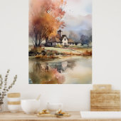 秋の風景水彩イラストレーション ポスター (キッチン)