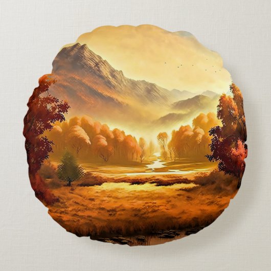 秋の風景絵画の1 ラウンドクッション (正面)