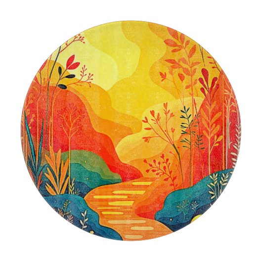 秋の風景芸術 カッティングボード (正面)