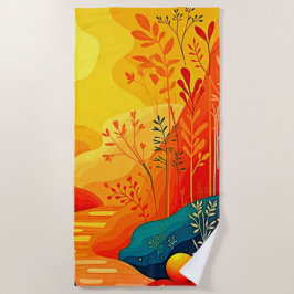 秋の風景芸術 ビーチタオル