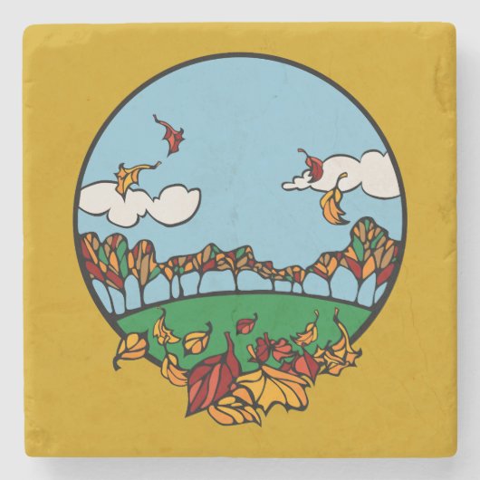 秋の風景風景 ストーンコースター (正面)