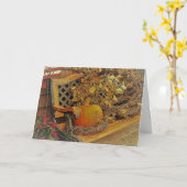 秋の風景 / ベンチに置かれたカボチャと甘苦いツル カード (黄色い花)
