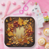 秋の風景：リース収穫 ペーパープレート (パーティー)