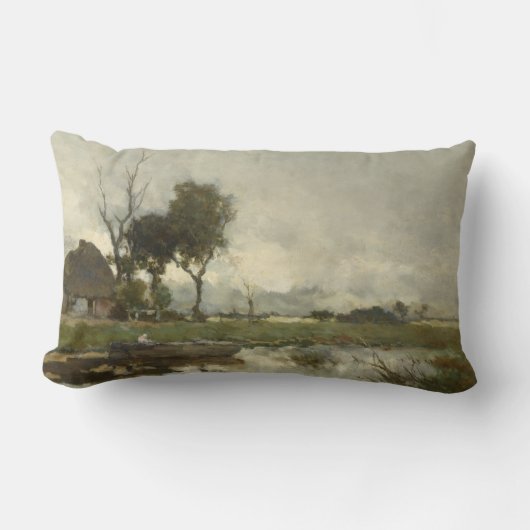 秋の風景(ヴィンテージオランダアート) (オランダ) ランバークッション (正面)