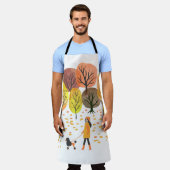秋の風景。水彩ヴィンテージイラストレーション  エプロン (着用した状態)