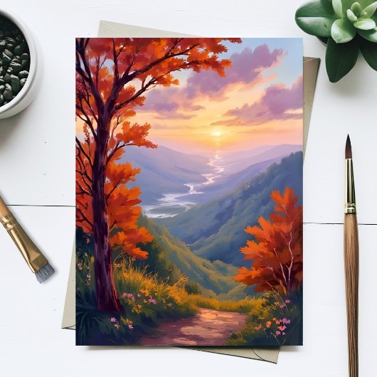 秋の風景 水彩画 紅葉の絵 ポストカード