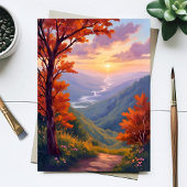 秋の風景 水彩 紅葉 カード 
