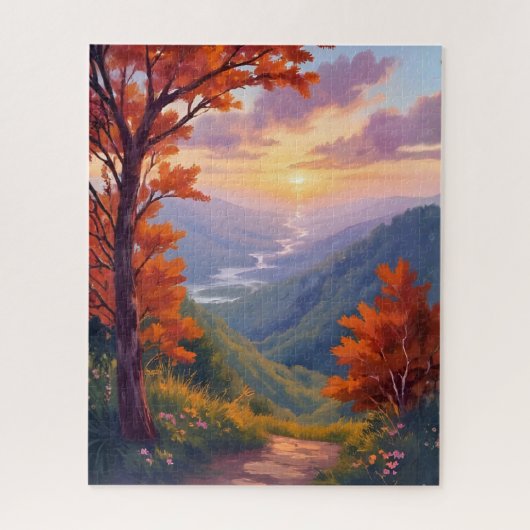 秋の風景 水彩 紅葉 絵画 ジグソーパズル (縦)