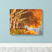 秋の飛行機の木々が湖を越えて キャンバスプリント (インサイチュ (ウッドフロア))