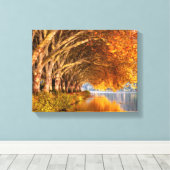 秋の飛行機の木々が湖を越えて キャンバスプリント (インサイチュ (ウッドフロア))