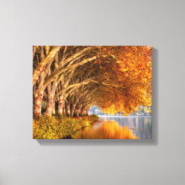 秋の飛行機の木々が湖を越えて キャンバスプリント