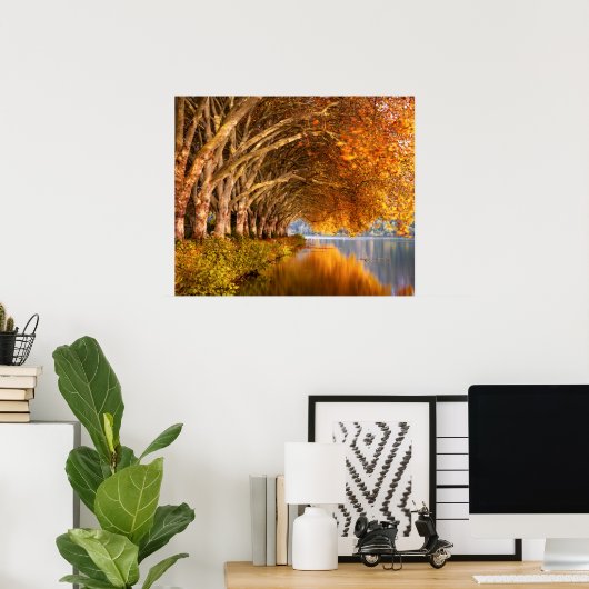 秋の飛行機の木々が湖を越えて ポスター (ホームオフィス)