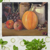 秋の飾り付けテーブル,かぼちゃの,フルーツ,ドリンク キッチンタオル (折り畳み)