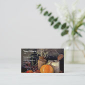 秋の飾り付けテーブル,かぼちゃの,フルーツ,ドリンク 名刺 (スタンド正面)