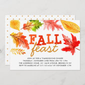 秋の饗宴の水の色離れの感謝祭ディナー 招待状 (正面/裏面)