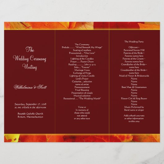 秋の香りブルゴーニュ3つ折りプログラムテンプレート (正面)