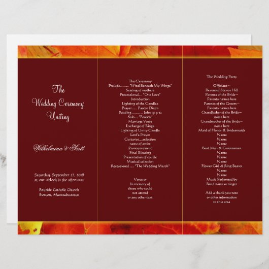 秋の香りブルゴーニュ3つ折りプログラムテンプレート (正面/裏面)