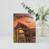 秋の馬 ハッピー バースデー 個人名入り ポストカード (スタンド正面)