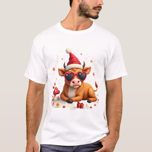秋の高地牛カボチャリボンクリスマス女の子子供服 Tシャツ (正面)