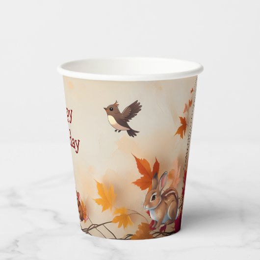 秋の魅力森林動物の誕生日パーティー 紙コップ (裏面)
