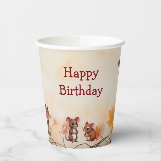 秋の魅力森林動物の誕生日パーティー 紙コップ (左)