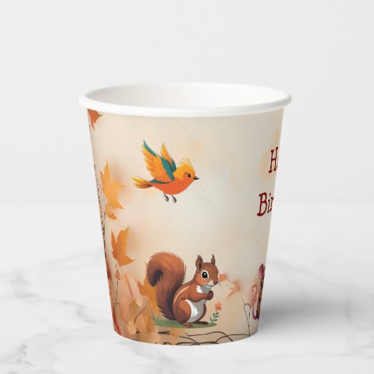 秋の魅力森林動物の誕生日パーティー 紙コップ (正面)